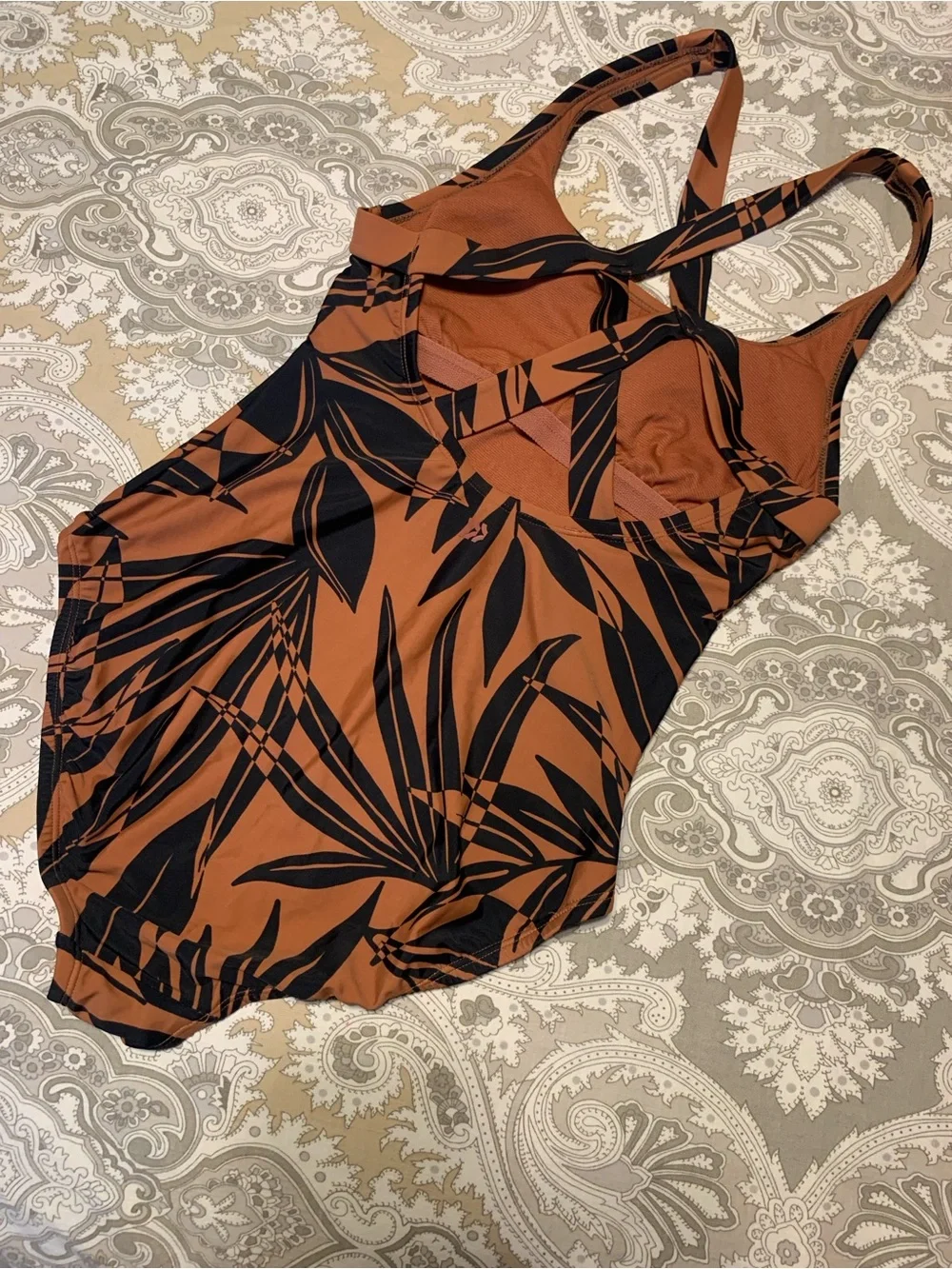 all in motion Brown and Black Tropical Leaf One-Piece bathingsuit